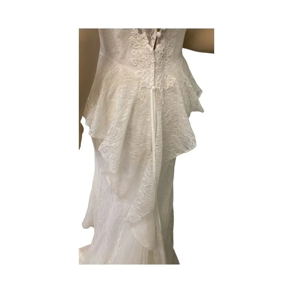 David's Bridal Galina Ivory Lace‎ Peplum Button-Up Wedding Dress 8